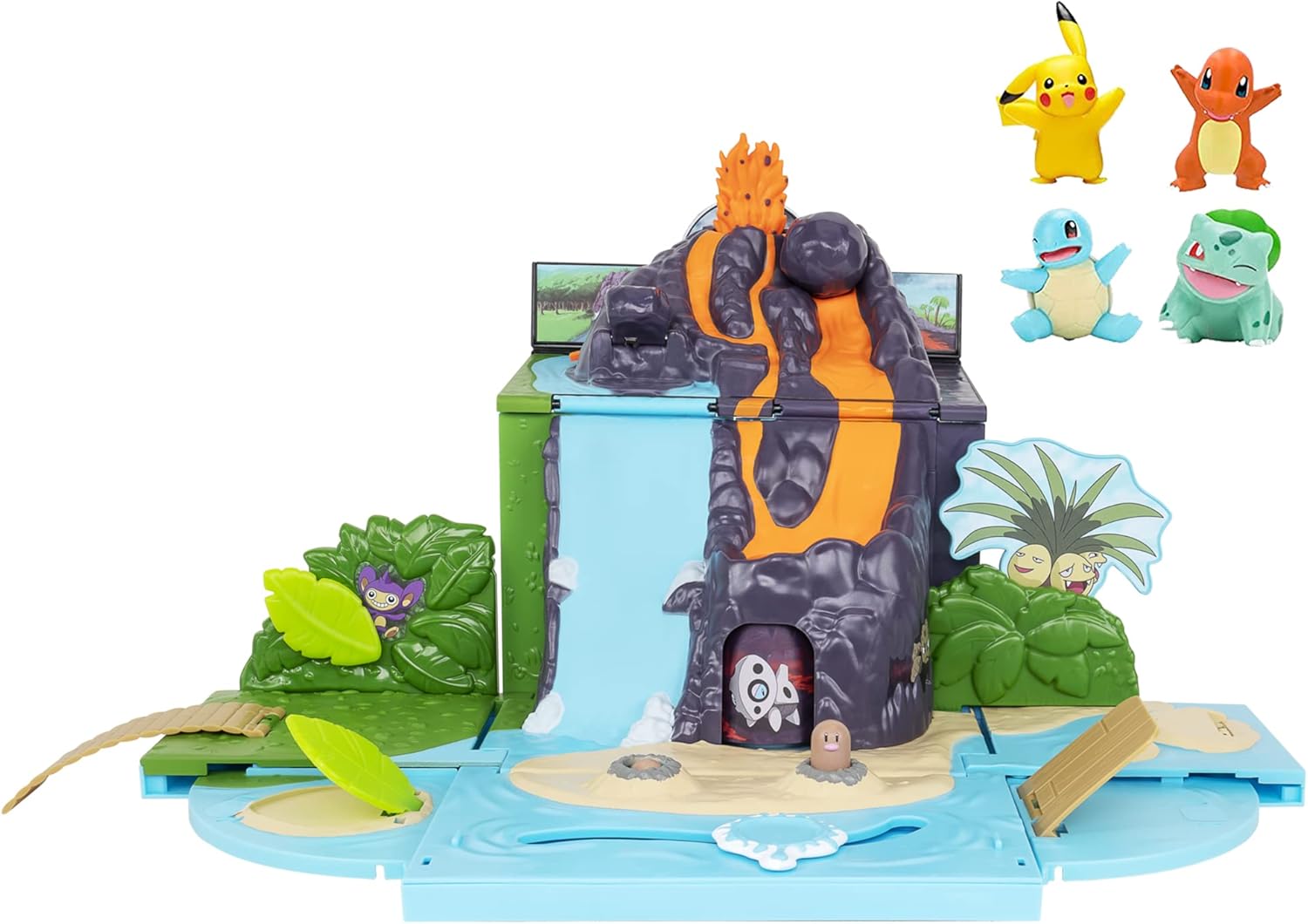 Jazwares Pokémon Carry ‘N’ Go Volcano Playset with 4 Included 2-inch, Pikachu, Charmander, Bulbasaur, and Squirtle - Bring Everywhere - Playsets for Kids and Pokémon Fans - Amazon Exclusive
