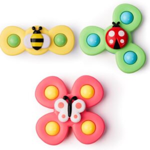 LiKee Strong Suction Cup Fidget Rotating Sensory Bath Toys for Baby, Airplane Car Travel Table & Window Toys for Toddler Boys and Girls, 12+ Months